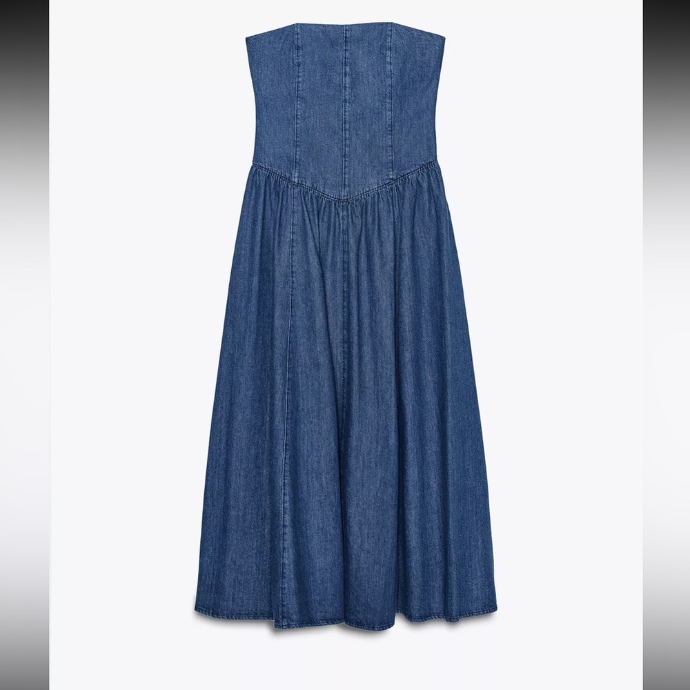 Zara Strapless Blue Denim Dress